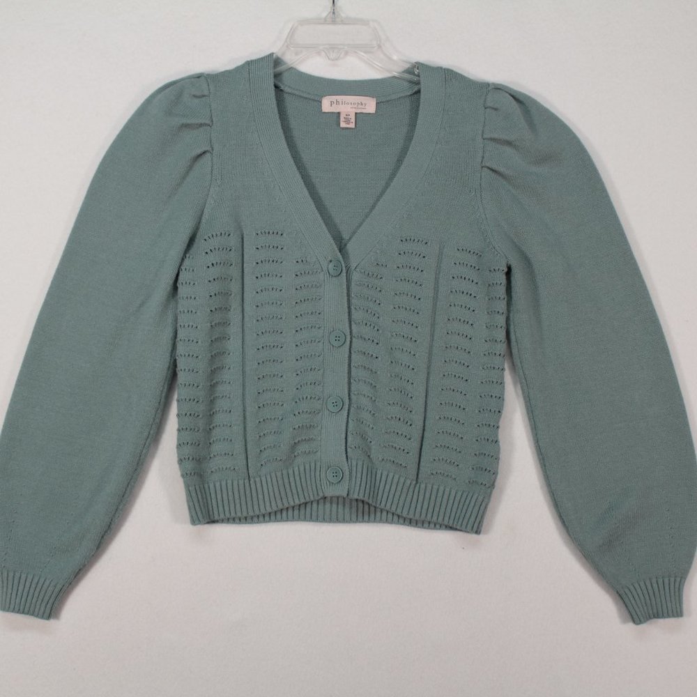Philosophy Sweater Women's Small Blue/Green Long Sleeve Solid Cropped